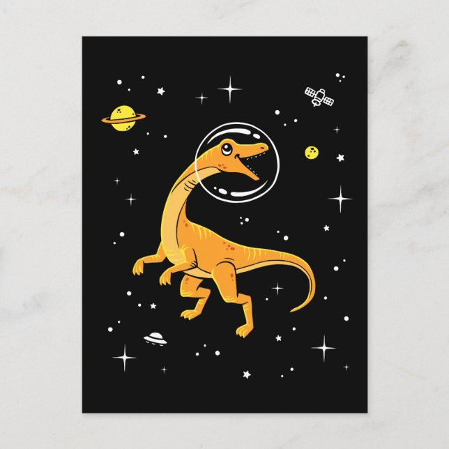 Gult och Orange Velociraptor Dinos in Space Vykort (Framsida)