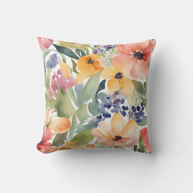 Gult- och persikoblommor kudde (Framsida)