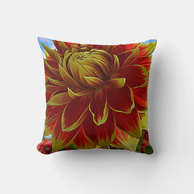 Gult och Red Dahlia Kudde (Framsida)