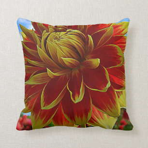 Gult och Red Dahlia Kudde
