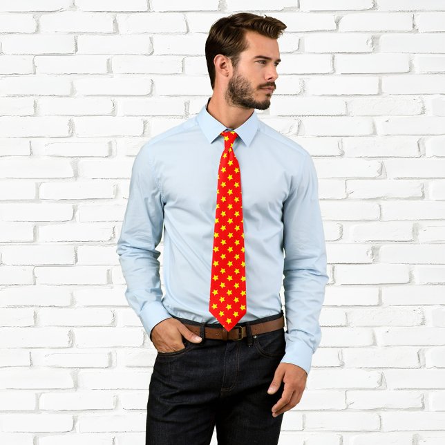 Gult och Red Star Mönster Slips (Yellow and Red Star Pattern Tie)