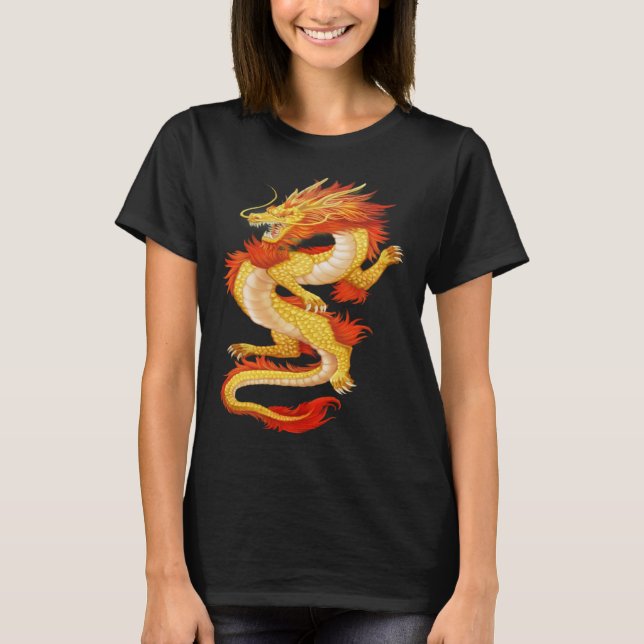 Gult och röda kinesiska drakmer t shirt (Framsida)