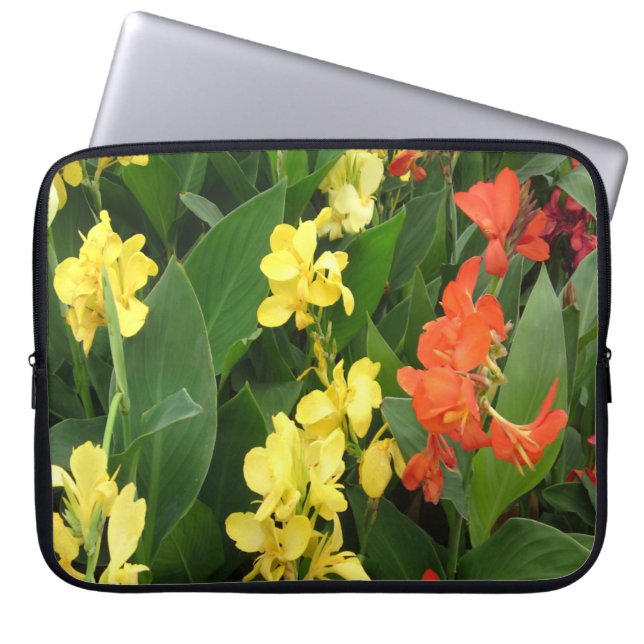 Gult och rödblomma Laptop sleeve (Framsidan)