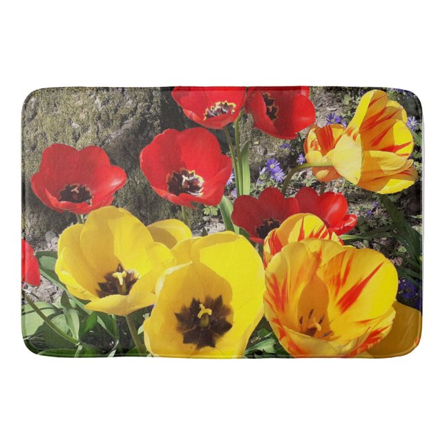 Gult- och rödtuppar badrumsmatta (Framsidan)
