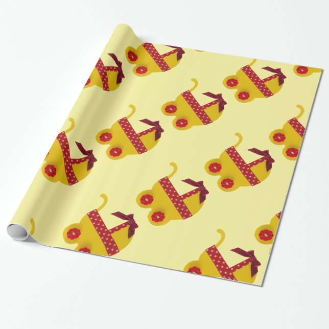 Gult- och rödvagn baby presentpapper (Utrullad)