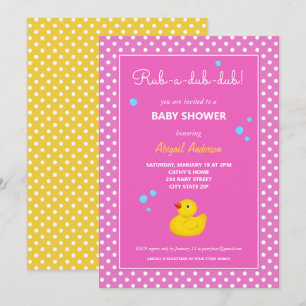 Gult och Rosa Anka Polka dots Baby Shower Inbjudningar