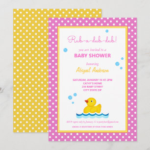 Gult och Rosa Anka Polka dots Baby Shower Invita Inbjudningar