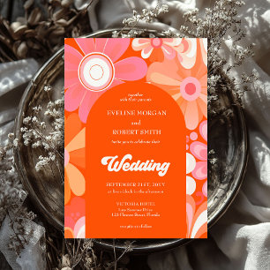 Gult och rosa av orange i Retro-groovy Inbjudningar