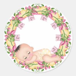 Gult och Rosa babyknare Runt Klistermärke
