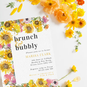 Gult och Rosa Blommigt Brunch & Bubly Möhippa Inbjudningar