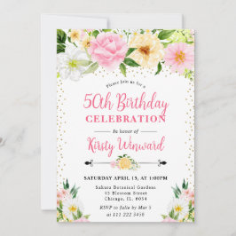 Gult och Rosa Blommor för vattenfärg 50 år Inbjudningar