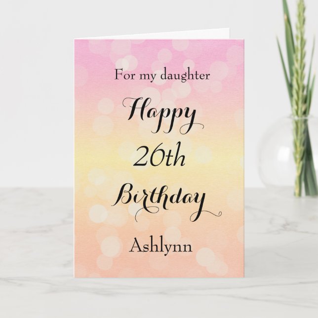 Gult och Rosa Bokeh 26:e födelsedagen Kort (Framsida)