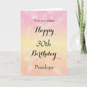 Gult och Rosa Bokeh 30års födelsedag Kort
