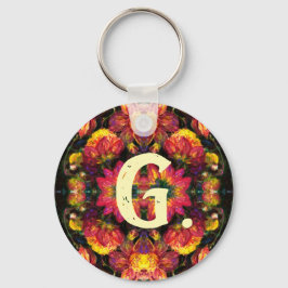 Gult och Rosa Dahlias Keychain med monogram Nyckelring