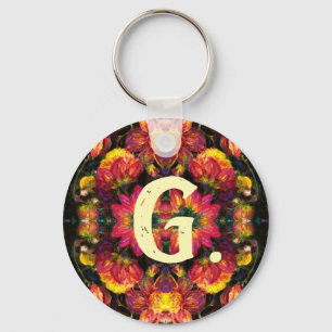 Gult och Rosa Dahlias Keychain med monogram Nyckelring