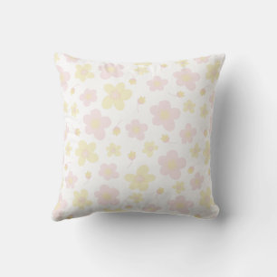 Gult och Rosa Designer-Blommigt på vit Kudde