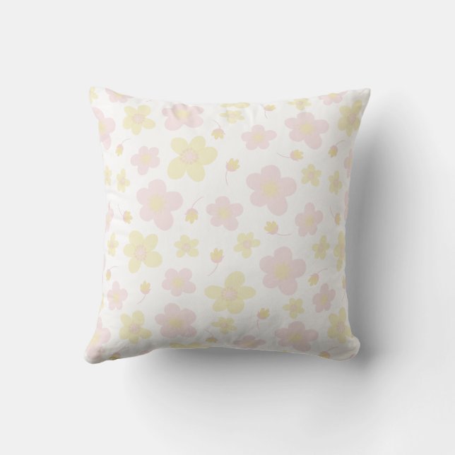 Gult och Rosa Designer-Blommigt på vit Kudde (Baksida)
