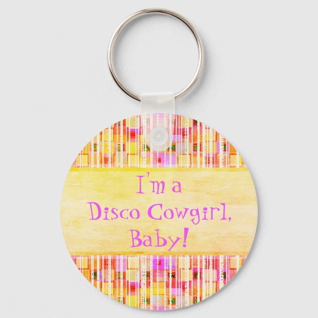 Gult och Rosa Disco Cowgirl Fringe Nyckelring (Framsida)