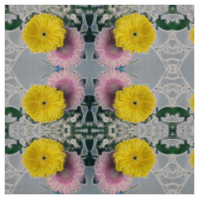 Gult och Rosa Electric Daisys Bouquet Art Tyg (Provkarta)
