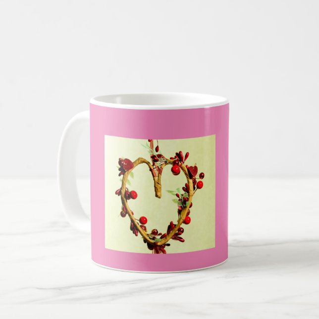 Gult och Rosa, färgat mors dag Heart Kaffemugg (Framsida vänster)