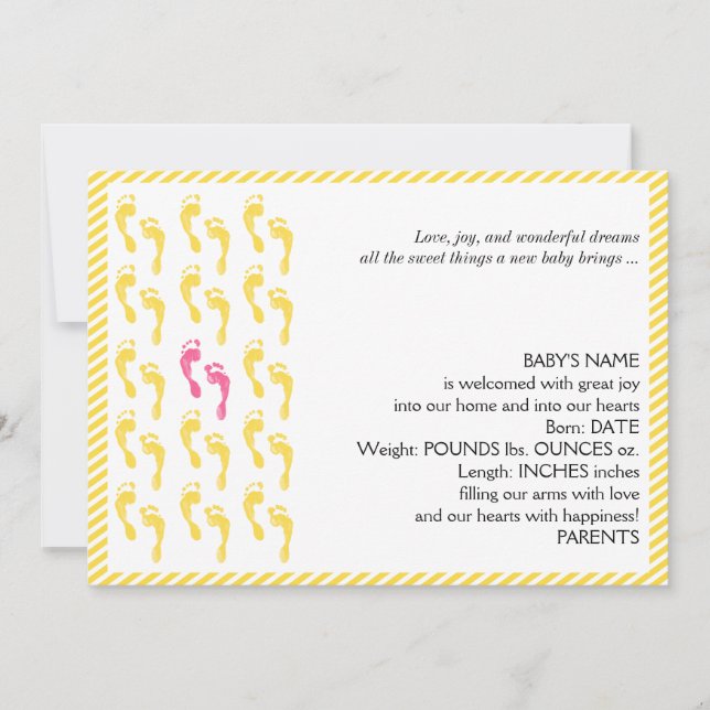 Gult- och Rosa-fotavtryck Baby-meddelande Meddelande (Framsida)