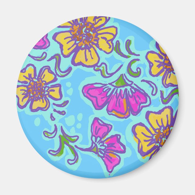 Gult och Rosa Mehndi Flowers Magnet (Framsidan)