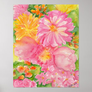Gult och Rosa Peonies Bouquet Poster