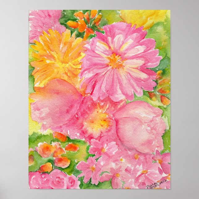 Gult och Rosa Peonies Bouquet Poster (Framsidan)