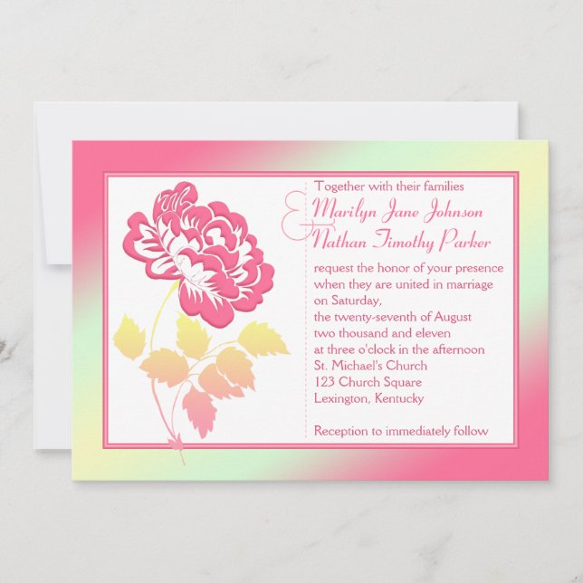 Gult och Rosa Peony Linen bröllopsinbjudan Inbjudningar (Framsida)