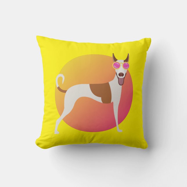 Gult och Rosa Podenco-Hund med solglasögon Kudde (Framsida)