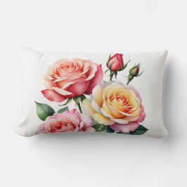 Gult och rosa ros med rosenknoppar lumbarkudde