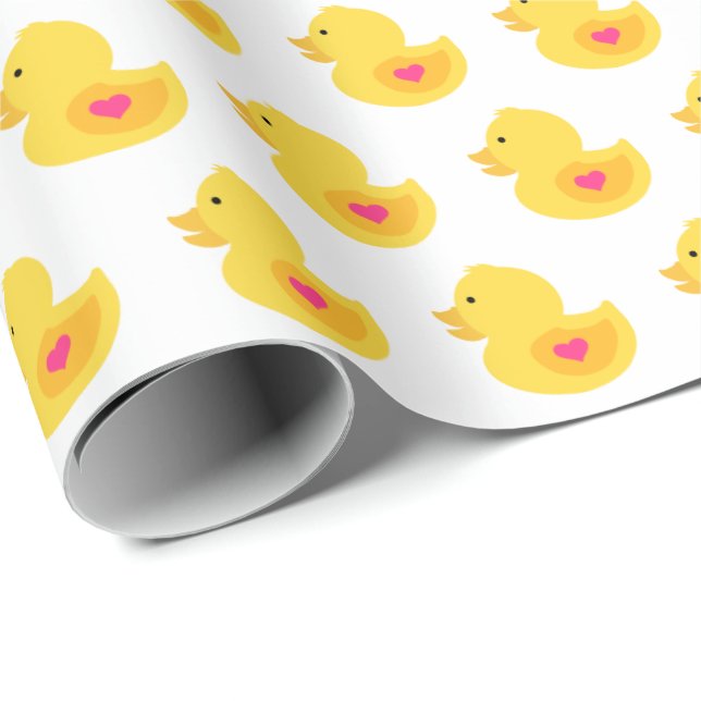 Gult och Rosa Rubber Ducky Presentpapper (Rullad Hörn)