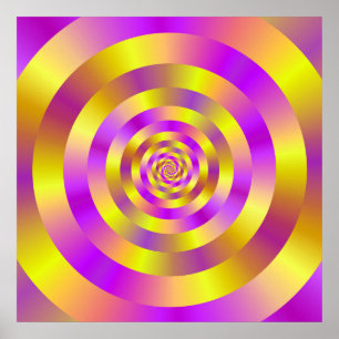 Gult och Rosa Spiral Ringar Poster