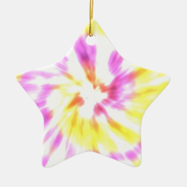 Gult och Rosa Tie Dye Julgransprydnad Keramik (Framsidan)