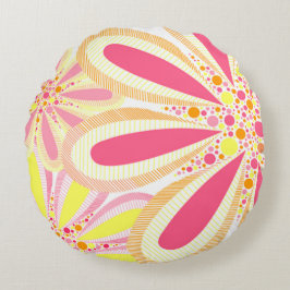 Gult och Rosa Vår blommor Rund Kudde