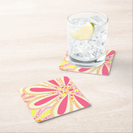 Gult och Rosa Vår blommor Underlägg Papper Kvadrat