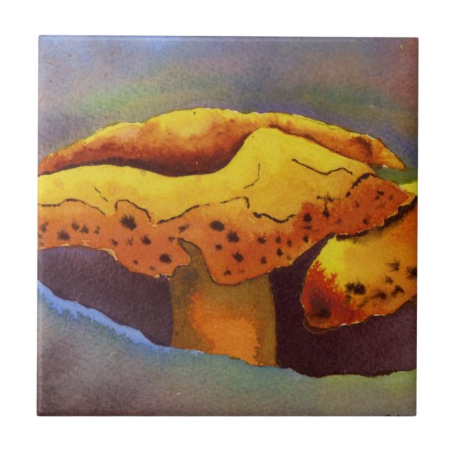 Gult och rött svamp, toadstool keramiskt plattor. kakelplatta (Framsidan)