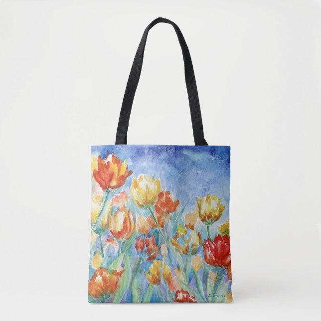 Gult och rött tulips Shoulder Tote Tygkasse (Framsida)