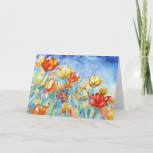 Gult och rött tulpanblanka Notecard Tack Kort