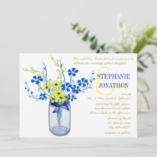 Gult och Royal Blue Mason Burk Wildblomma Bröllop Inbjudningar