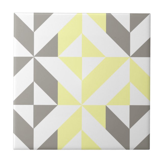 Gult och Silver Geometric ZigZag Kakelplatta (Framsidan)