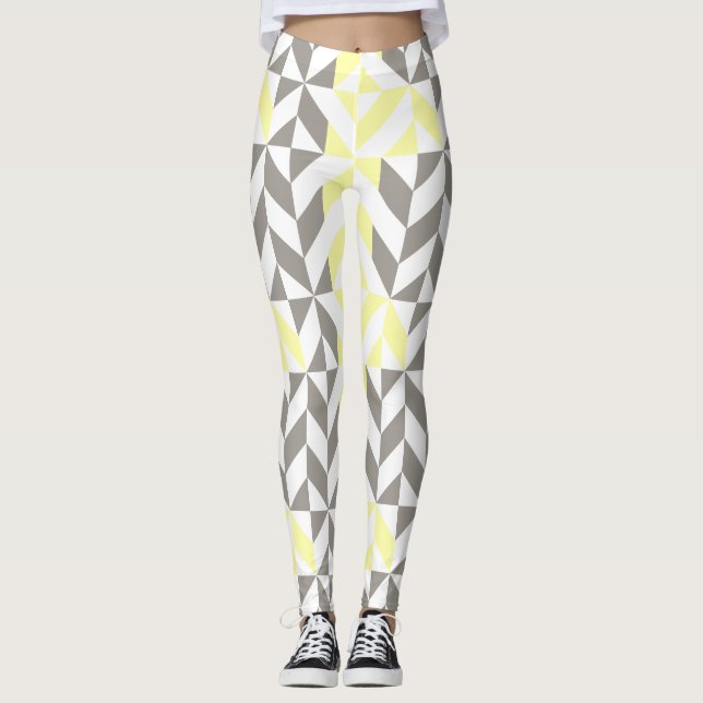 Gult och Silver Geometric ZigZag Leggings (Framsida)