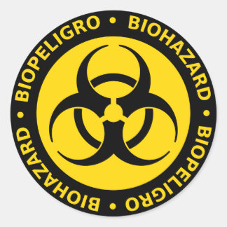 Gult och svart Bilingual Biohazard-märkning Runt Klistermärke