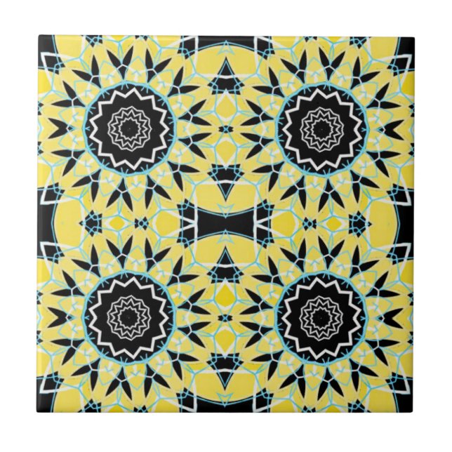 Gult och svart dekorativ mosaik Geometric Mönster Kakelplatta (Framsidan)