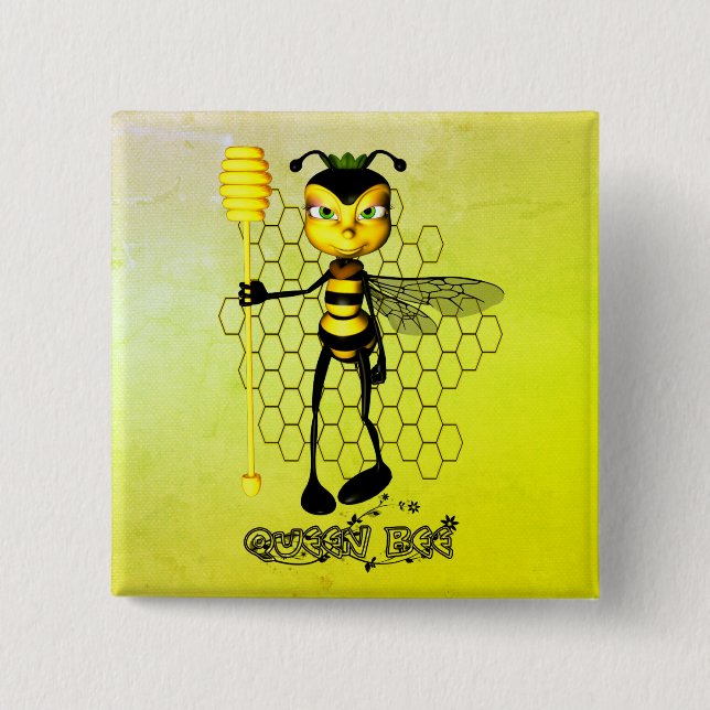 Gult och svart drottning Bee med bikaka Knapp (Framsida)
