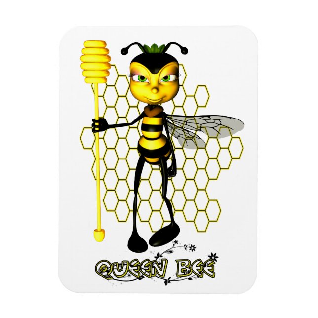 Gult och svart drottning Bee med bikaka Magnet (Vertikal)