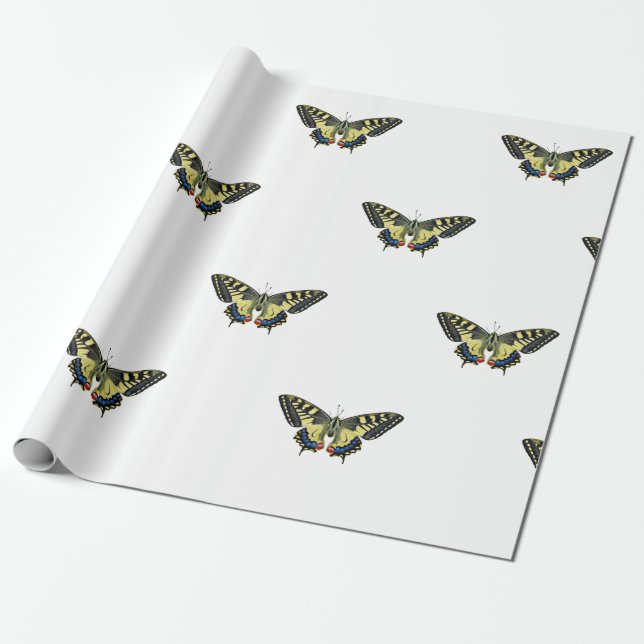 Gult och svart fjäril presentpapper (Utrullad)