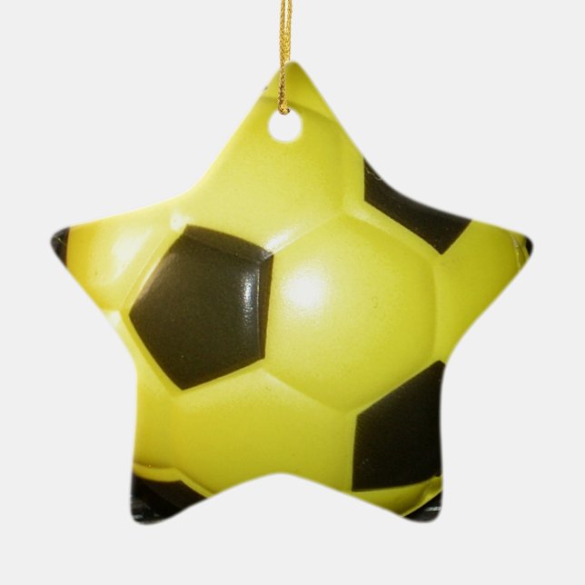 Gult och svart fotboll. julgransprydnad keramik (Framsidan)