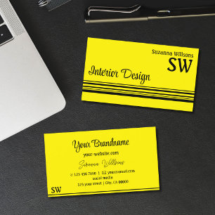 Gult och svart Rand med Monogram Snyggt Visitkort