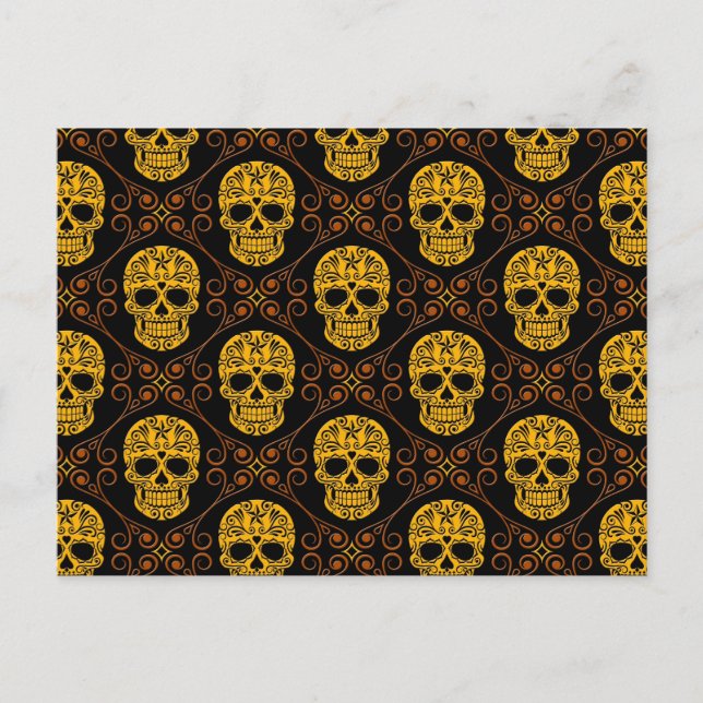Gult och svart socker Skull Mönster Vykort (Framsida)